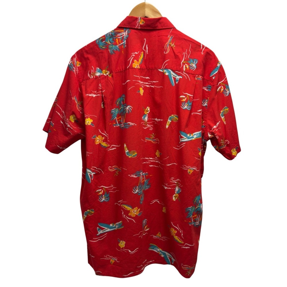 Gitman Bros Vintage Mens Large Red Floral Hawaiian Sailboat Airplane Rayon Shirt - Picture 4 of 5